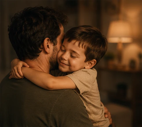 Un padre abrazando a su hijo, reconciliándose